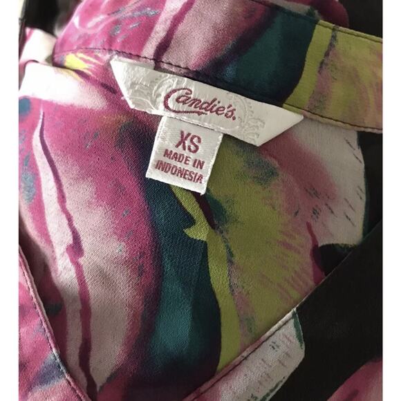 CANDIES Womens Size XS Sheer Convertible 3/4 Sleeve Floral Print Button Up Shirt - Picture 5 of 5